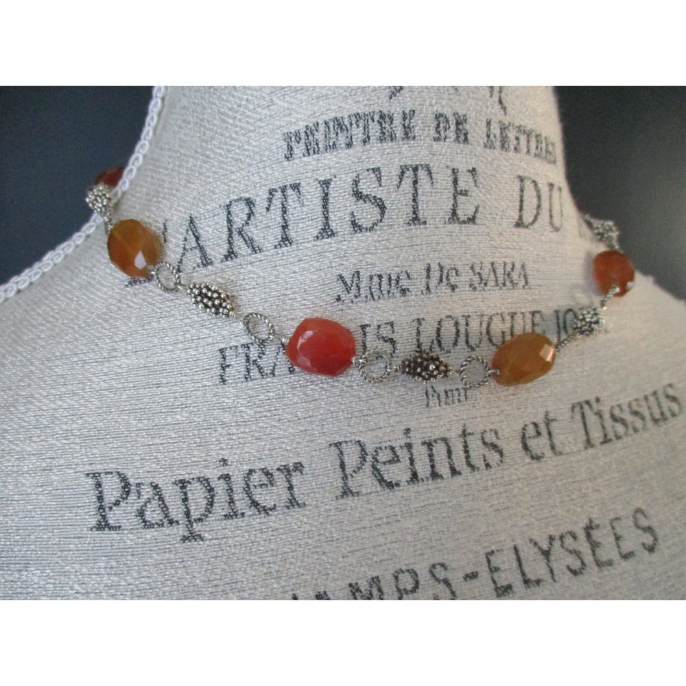 Vintage Sterling Topaz Orange Beaded Chain Necklace